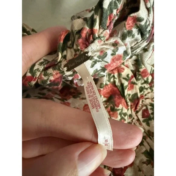 Free People Meant to Be Floral Print Blouse Top Long Sleeve Ruffle Boho Bohemian - Picture 7 of 9